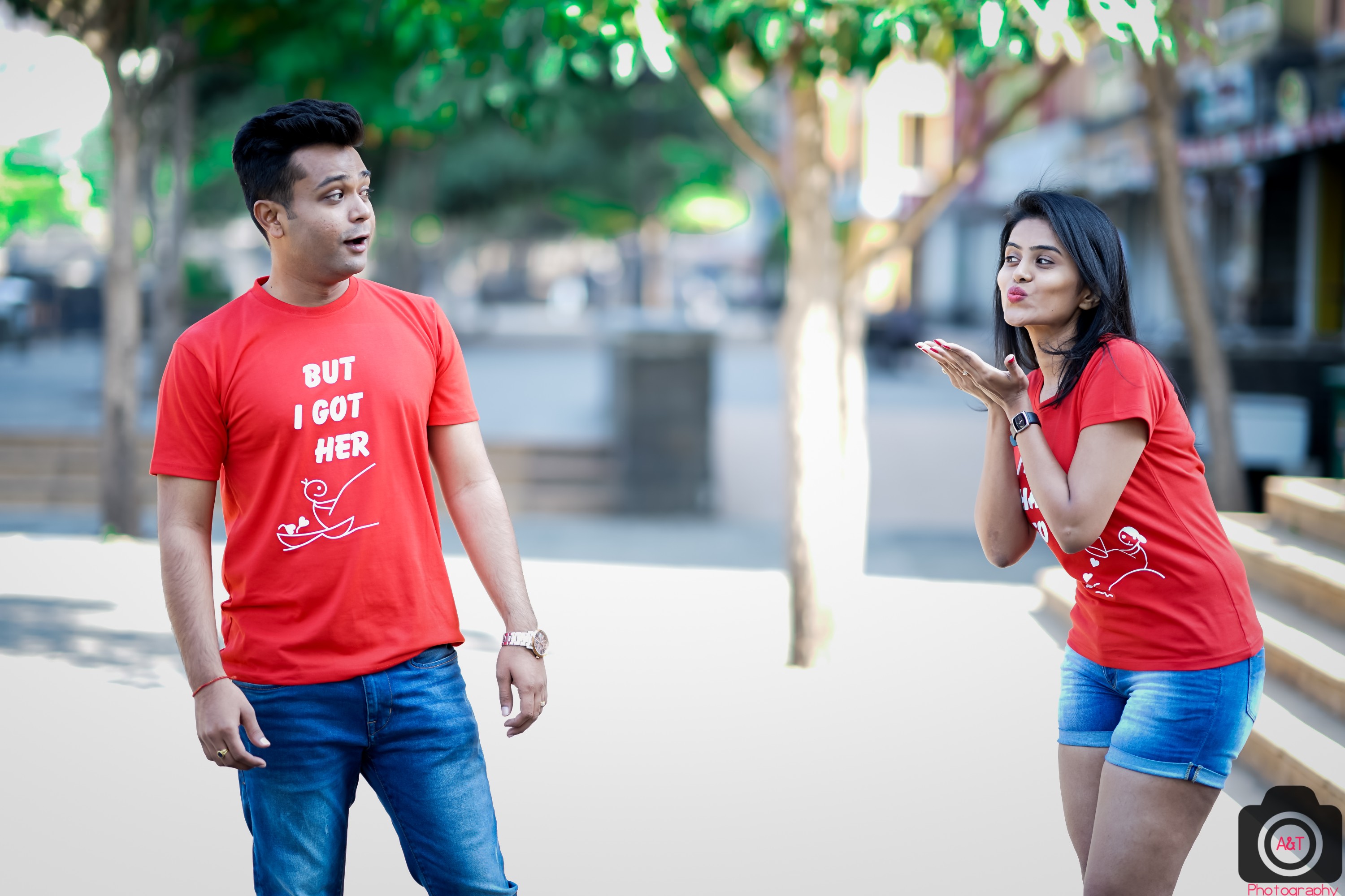 Matching Tshirt at funny Prewedding of Aditi and Shashank in Lavasa-Pune-India