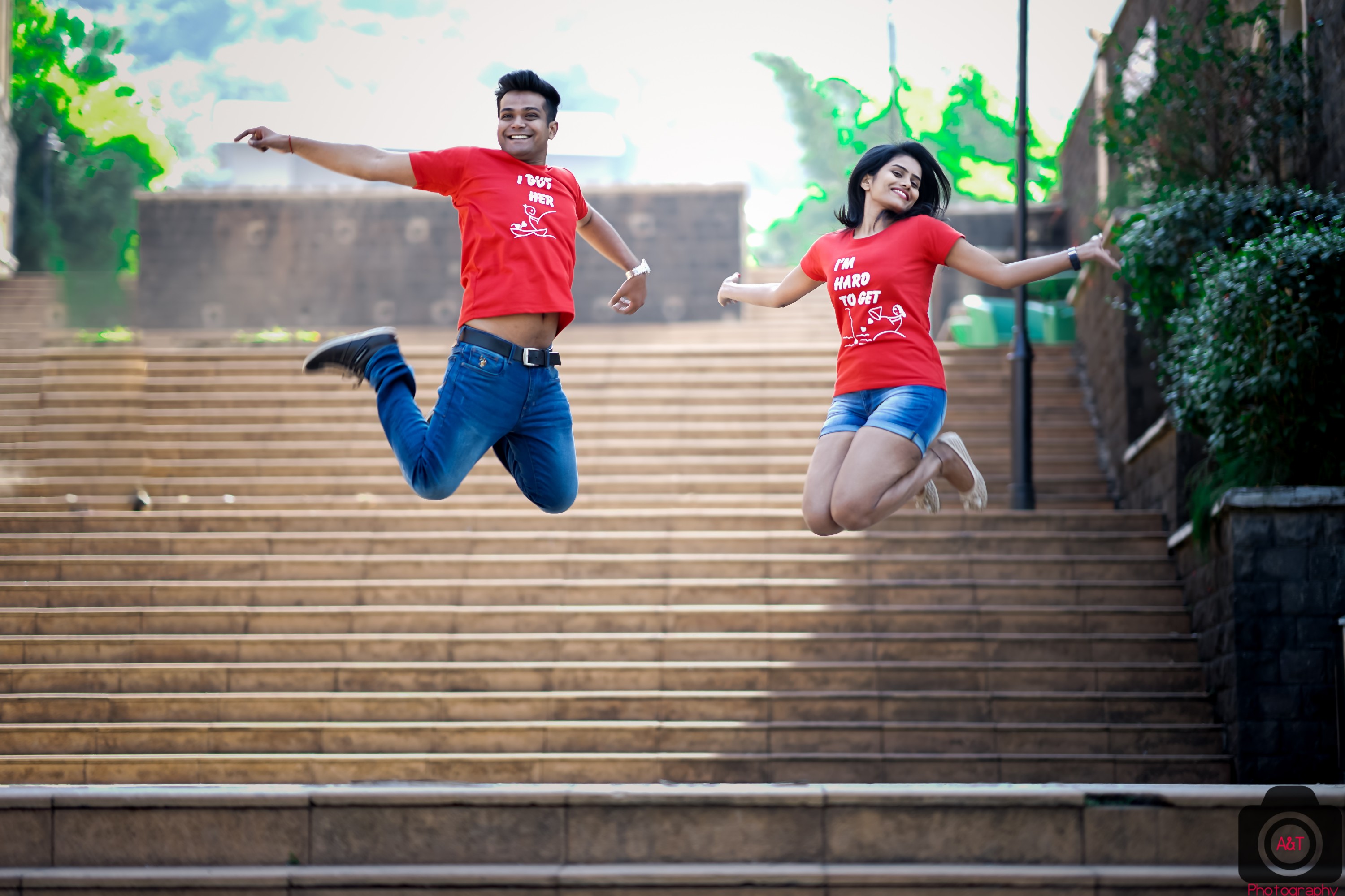 Happy Couple Jumping at Pre wedding Photoshoot in Lavasa-Pune-India