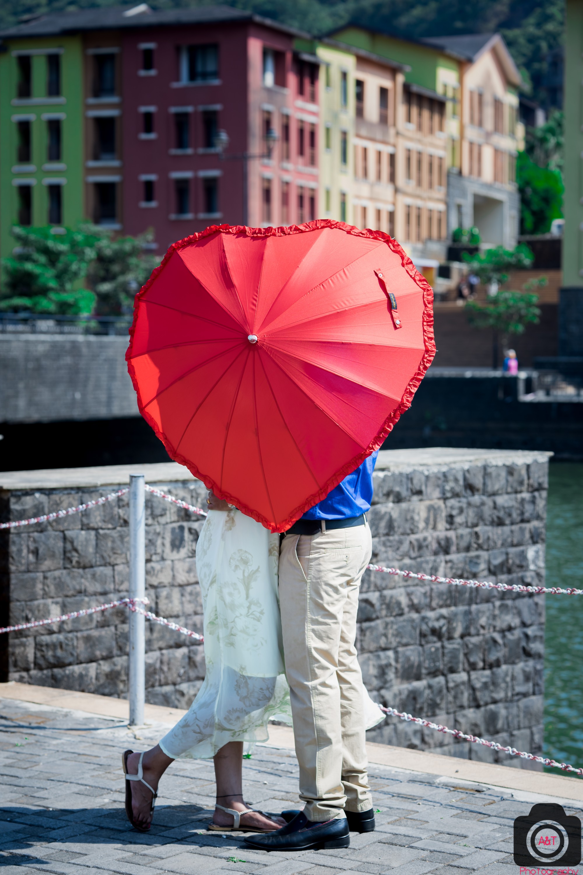 Pre wedding photoshoot with red umbrella prop in Lavasa City-Pune-India