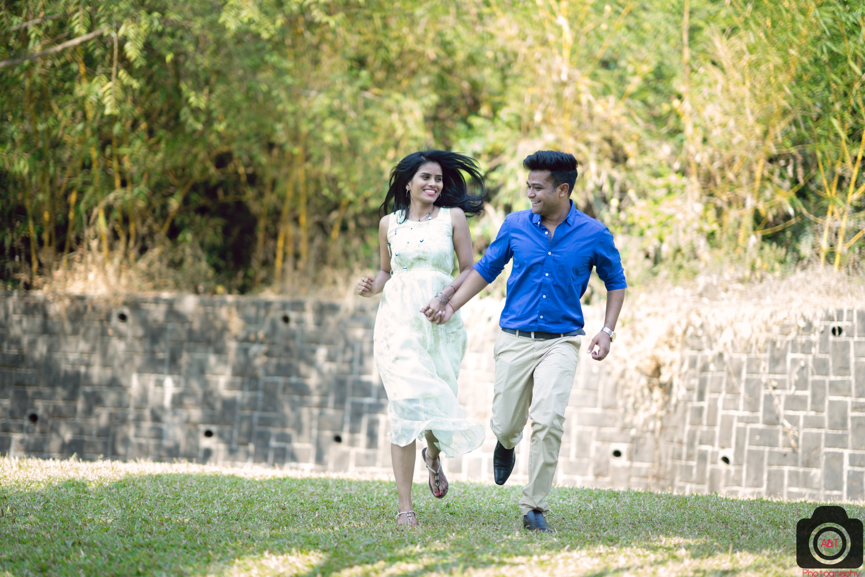 Couple Running in their pre wedding photoshoot in Lavasa-Pune-India