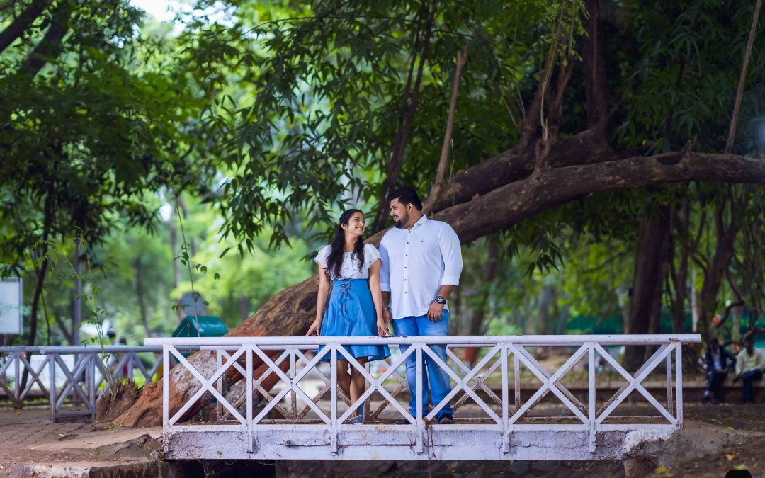 Namrata & Anuraj Standing on a Bridge at their prewedding photoshoot in Pune, India