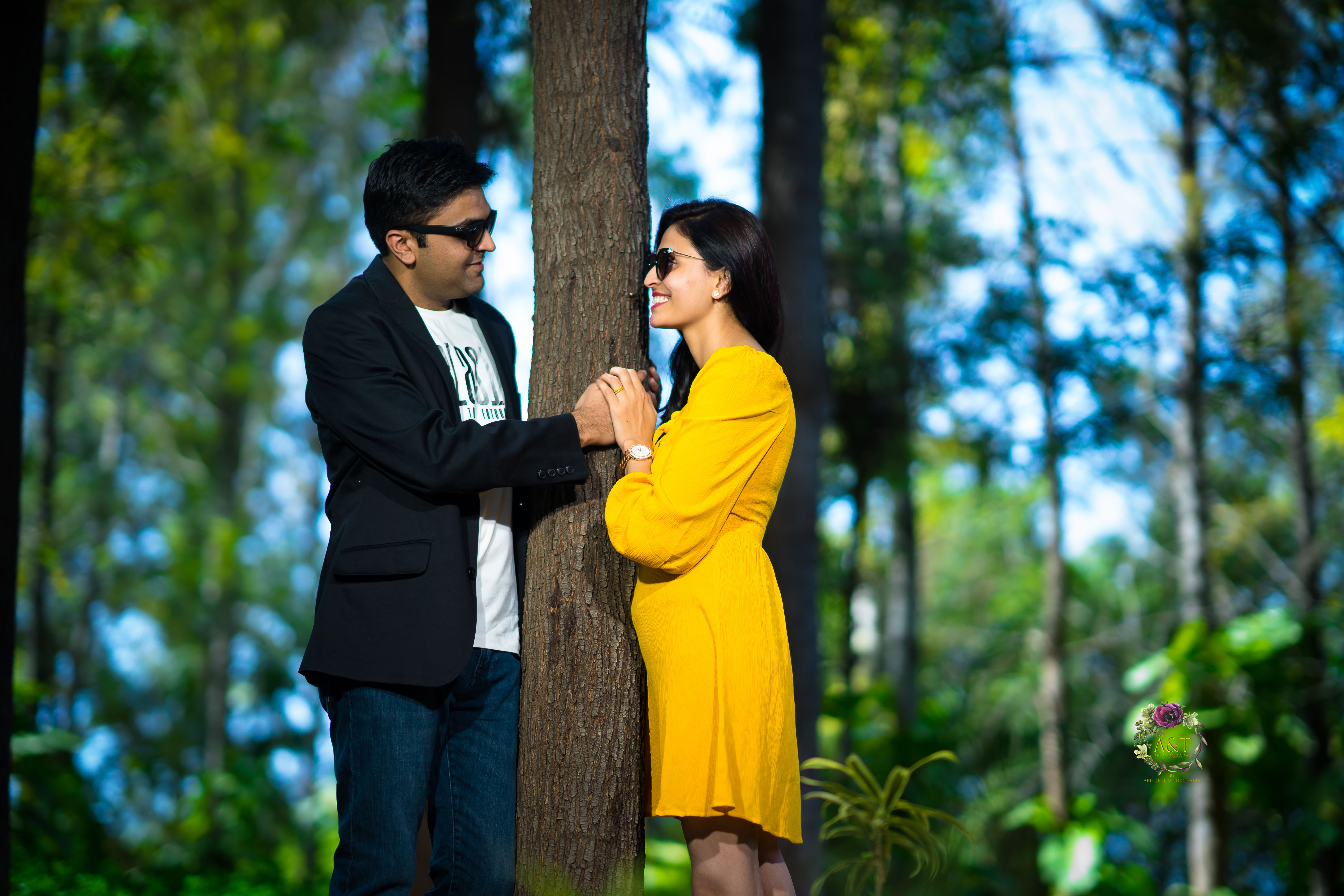 Couple holding hands near tree for their Pre-wedding photoshoot in Pune-India