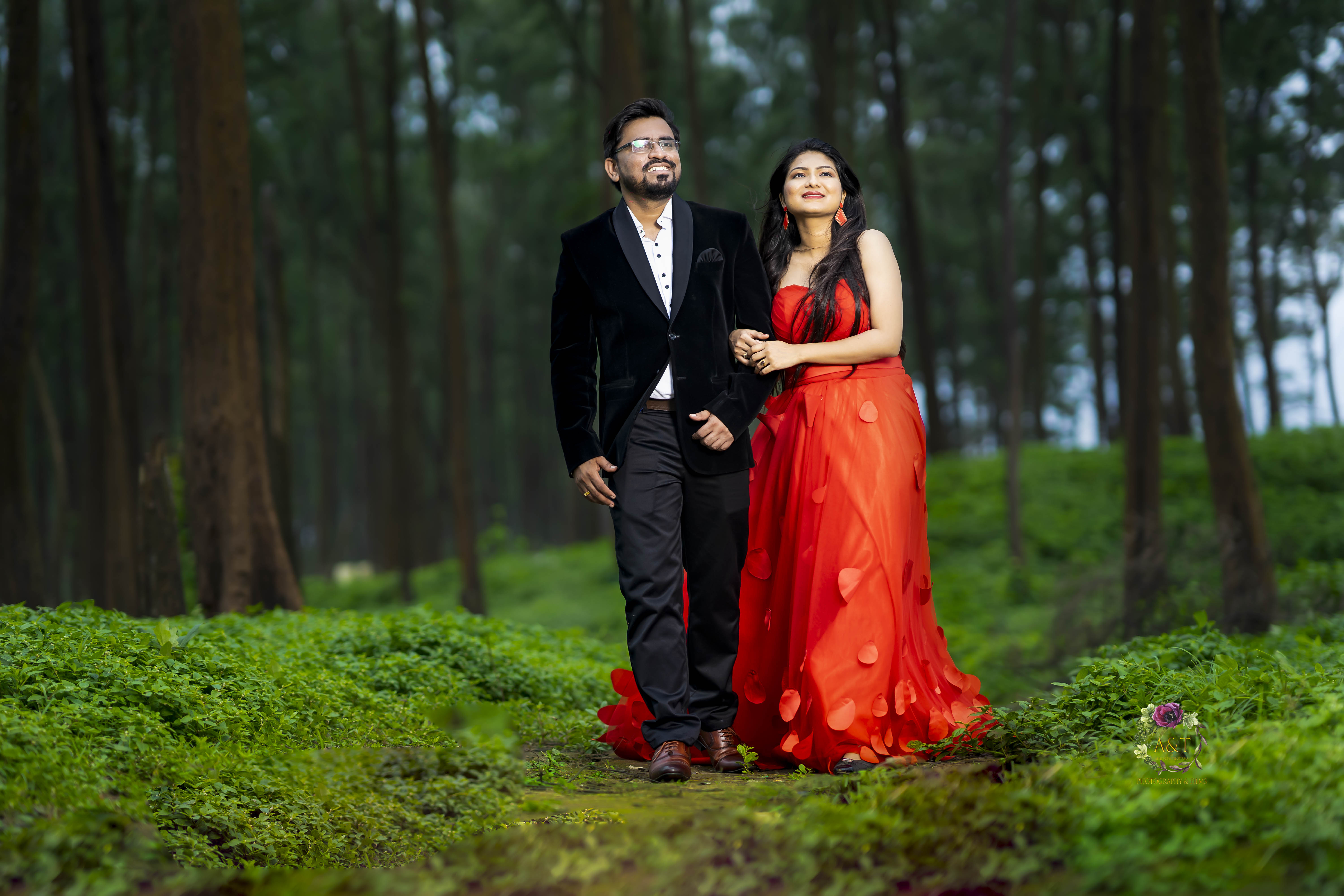 Rajani and Umesh Walking in a Forest for their Dreamy Pre-wedding Photoshoot in Pune