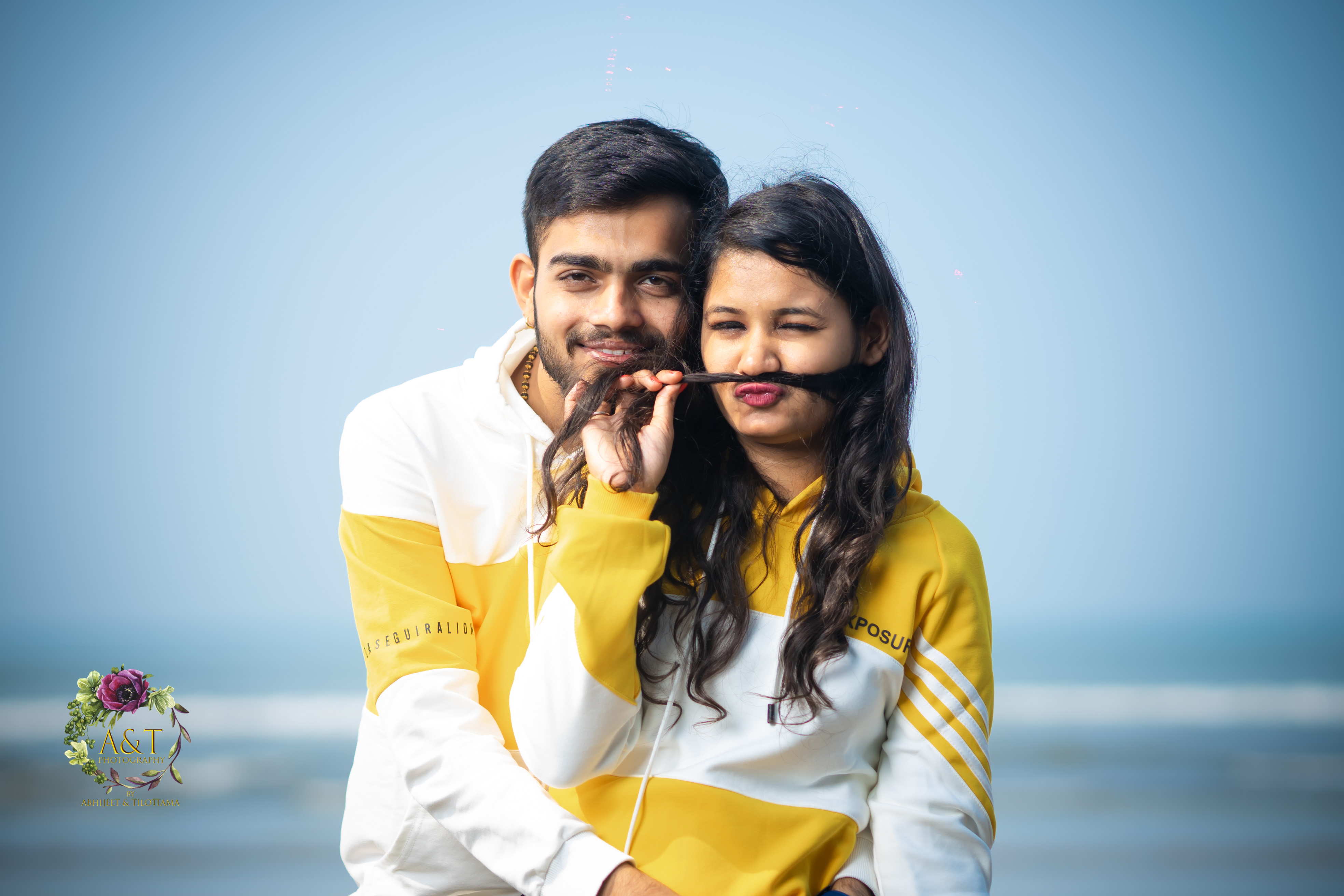 Jinal making funny moustache poses for Pre-wedding Photoshoot in Goa 